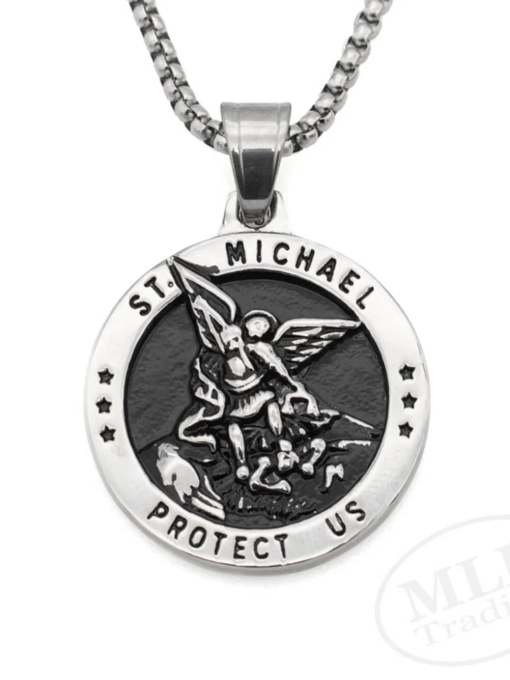 Saint Michael Archangel Stainless Steel Medal Pendant Necklace - 24